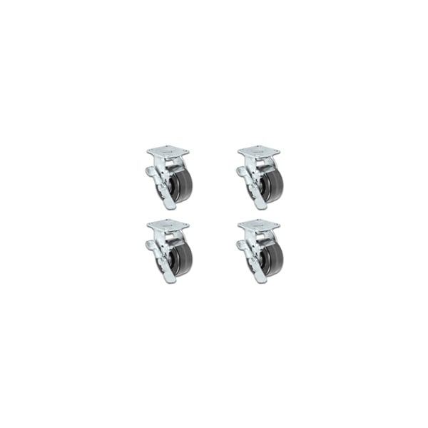 3-1/4"x2", 4 Swivel Casters W/ Brakes, Phenolic Whee, PK4